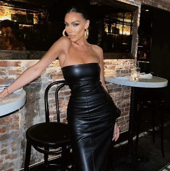 Zara Strapless Faux Leather Midi Dress - Picture 6 of 14